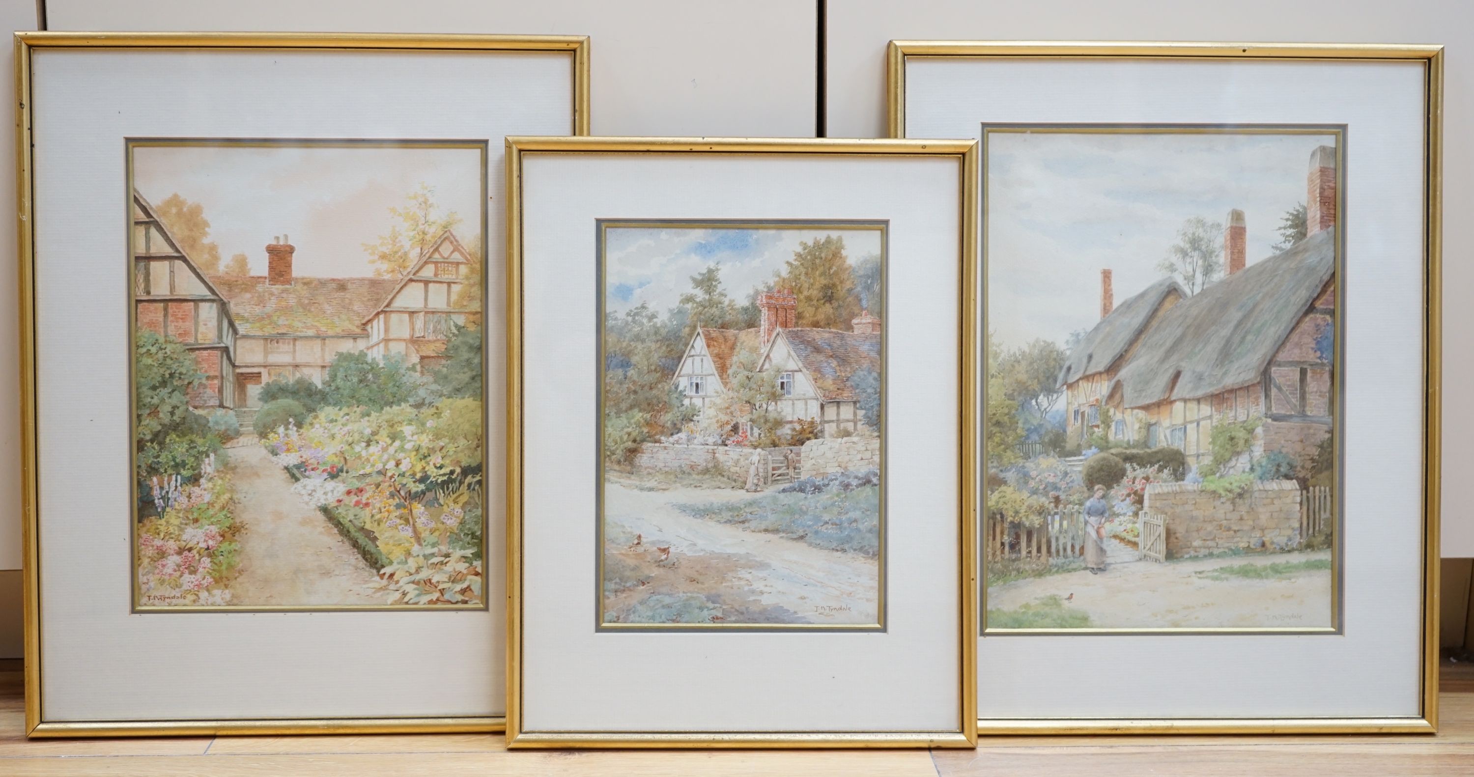Thomas Nicholson Tyndale (1860-1930), three watercolours, 'Near Stourbridge, Worcestershire', 'Anne Hathaway's Cottage' and 'Astley Town', signed, largest 32 x 23cm